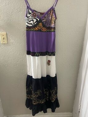 Vintage SYLC Boho‎ Patchwork Maxi Dress in Purple, White & Black Size Small